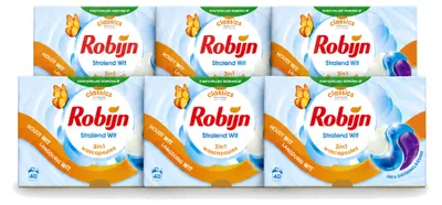 Produktbild von 6 x Robijn Stralend Wit 3-in-1 Wascapsules - Vorteilspackung - 6 Stücke