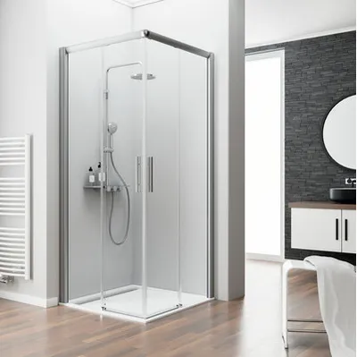 Produktbild von SCHULTE Eckeinstieg mit Schiebetür Kristall/Trend 90 x 90 x 200 cm Klarglas Profilfarbe aluminium ohne unteres Profil