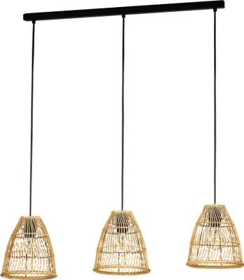Produktbild von EGLO Hängelampe Ayesgarth, 3-flammige Pendelleuchte Esstisch, Esszimmerlampe aus Rattan in Natur und Metall in Schwarz, Hängeleuchte mit E27 Fassung