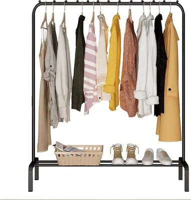 Immagine prodotto di Unyqoos® Appendiabiti autoportante, 110x40x150 cm – Metallo cromato, porta abiti con ripiano inferiore robusto per scarpe e scatole, colore nero