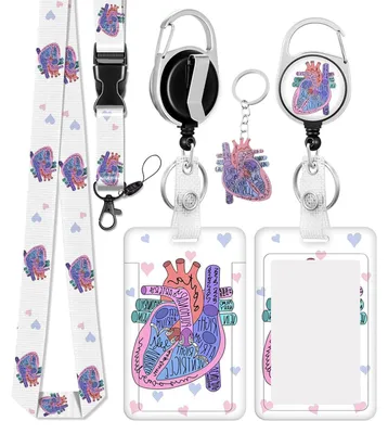 Produktbild von Auswelter mit Lanyard und herzförmigem Schlüsselring, einziehbares Lanyard, Auswelter für Pflegekräfte, Lanyard mit Kartenhalter, abnehmbar für Ärzte, Pflegekräfte und Büroangestellte