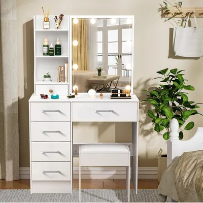 Produktbild von Schminktisch mit LED-Beleuchtung und Schubladen 131x80x36cm