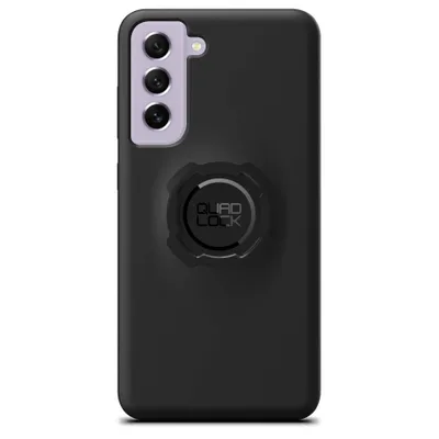 A black phone case with a Quad Lock mount attached, shown from the back.