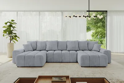 Produktbild von ALTDECOR Ecksofa in U-Form mit Schlaffunktion und Bettkasten ENIL-U 401x189x68 cm Hellgrau - Corner Sofa Bett Eckcouch Couch L-Form Schlafcouch Ausziehbar Wohnlandschaft Schlafsofa Cauchsofa