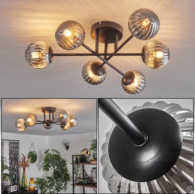Produktbild von Isorella Deckenlampe aus Metall/Riffelglas in Schwarz/Rauchfarben