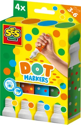 Produktbild von SES Creative 14600 - Dot-Marker für Kinder - Punkte-Kunst gestalten - 4 XXL Dot-Marker - Große Punkte machen - Für Kinder Ab 3 Jahren, 4 Stück(e), Blau, Grün, Rot, Gelb, 3 Jahr(e), Mehrfarbig, Kunststoff, Rund