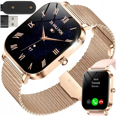 Produktbild von Damen Smartwatch Gold Mit Bluetooth Anrufen – 2 Armbänder, IP67, 2,01" Display, Sport & Gesundheit