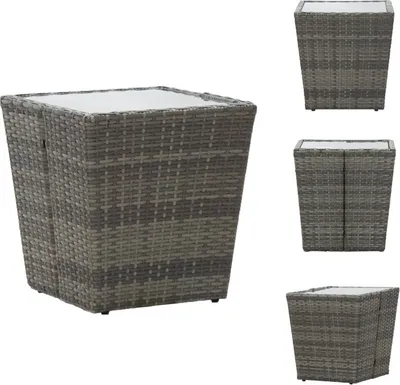 Produktbild von vidaXL Beistelltisch Grau 41,5×41,5×43 cm Poly Rattan und Hartglas -  Gartentische