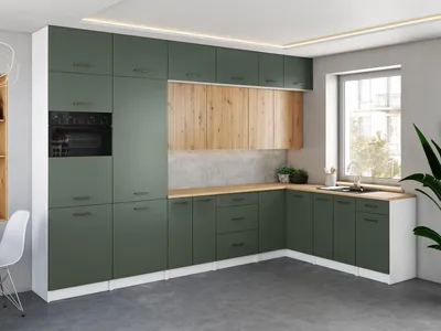 Obrázek produktu pro Rohová kuchyňská linka WERIA 330x210cm Olive + dub artisan