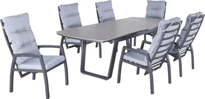 Produktbild von LC Garden »Diwo« / »Bondino« Gartenset 7tlg. anthrazit Esstisch 200/260x100cm Aluminium/sintered stone + 6 Gartenstühle Sitzgruppe