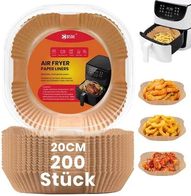 Produktbild von Luftfritteuse-Pergament-Set, 200 Stück, wasserdicht, fettbeständig, für Luftfritteuse, Backformen