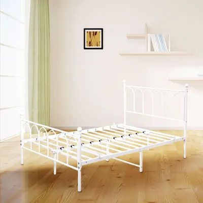 Obrázek produktu pro MODFU Manželská postel klasická 140 x 200 cm s kovovým rámem, postel pro mládež s železným čelem, bílá (s matrací), evropský styl