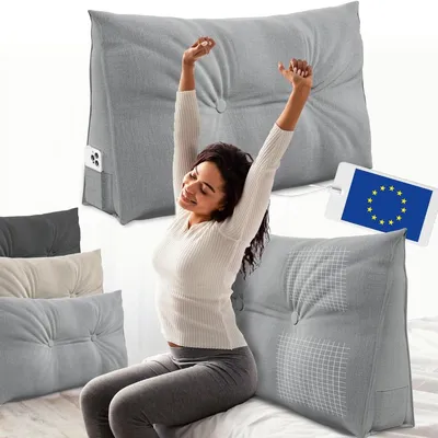 Produktbild von Rückenkissen Keilkissen Lesekissen - Dreieckig - 70 cm - Mit Seitentasche - Für Bett und Sofa