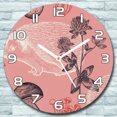 Produktbild von Wanduhr aus Glas Rund fi 30 Pilze mit Igel Quarz Deko Schlafzimmer Büro