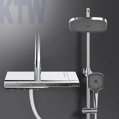 Produktbild von Duschsystem mit Thermostat Duschset Duschsäuleset mit Brausestange, Handbrause mit 3 Strahlstärken, Regendusche Duschset, Duscharmatur mit thermostat,Duschsystem,Chrom
