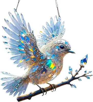 Productafbeelding van Vogel Ornament - Acryl Sculptuur - Decoratief Gebruik - Lichtbrekend Effect - 20x20 cm - Veelkleurig