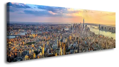 Produktbild von Visario Leinwandbild New York Skyline 120x40 cm – Bild Wandbild Kunstdruck, aufhängfertig, Echtholzrahmen, Zackenaufhänger, Art. 5735