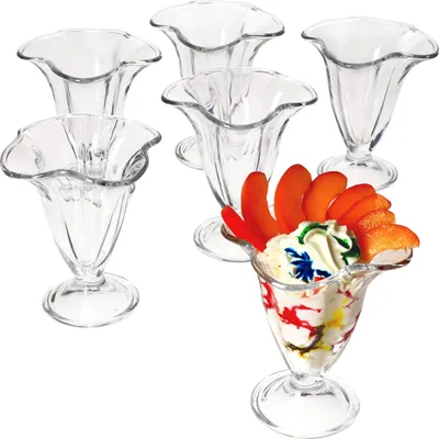 Produktbild von 6x CANA Eisbecher mit Fuß 150ml Dessert-Schale Früchte-Glas Cocktail Blüten-Form