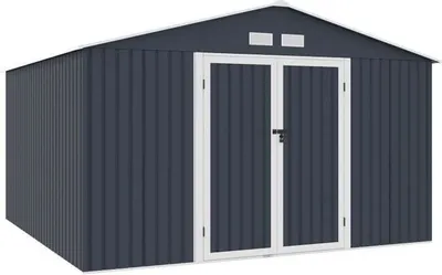 Produktbild von Gartenhaus Metall, 10,85 m², 340 x 319 x 210 cm, LUNEX, Inklusive Verankerungskit, 2 Flügeltüren, Grau