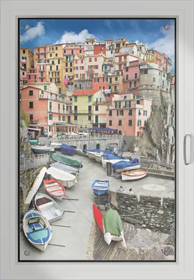 Produktbild von Wallario Lichtschutzbild, Dekorativer Sichtschutz Sonnenschutz 60 x 93 cm mit Motiv: Bunter Hafen in Italien - Verdunklung ohne Bohren