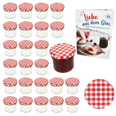 Image de lot de 25 bocaux 125ml TO66 rouge à carreaux Couvercle DiamantSucre-Heft