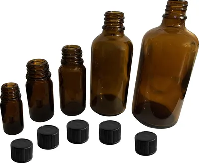 Obrázek produktu pro Sada skleněných lahviček, 40 kusů, objem 10 ml, s černým šroubovacím uzávěrem, určené k uchovávání