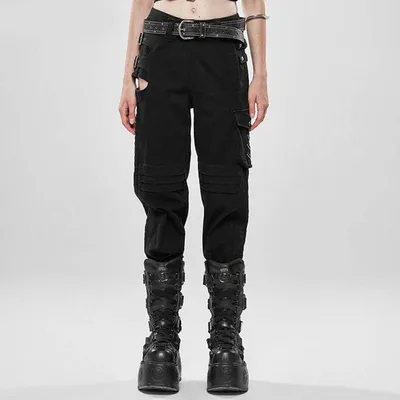 Image de Pantalon cargo en denim Punk Rave - Motif Monstera, taille XS