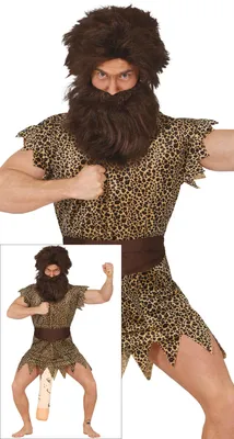 Produktbild von Troglodyten Jäger Outfit Kostüm Wildmann Junggesellenabschied Abenteuer Steinzeit Höhlenmensch Party Gag Spaß Artikel, Größe: 48 - 50 (M) Farbe: Braun