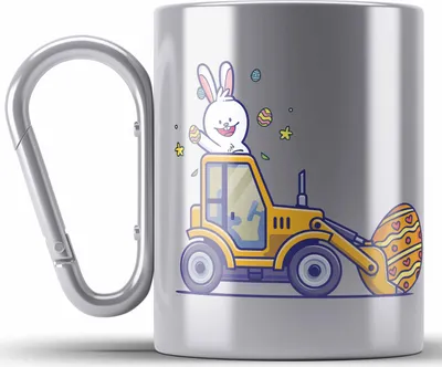 Produktbild von Trendation - Edelstahl Tasse Karabiner Ostern Ostergeschenke Kinder Jugendliche Geschenke Lustige Grafik Osterhase Osterei Sohn Jungs (Silber)