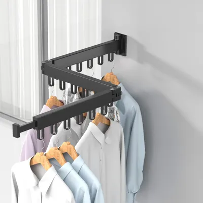 Produktbild von Klappbarer Wäscheständer Wandmontage 3-fach Schwarz