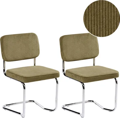 Zdjęcie produktu dla BELIANI Zestaw 2 krzeseł do jadalni zielony sztruks metalowe nóżki bez podłokietników retro design