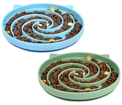 Productafbeelding van Kattenbak - Slowfeeder kat - Voederbak kat - Antislip - Siliconen - Set van 2 stuks