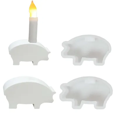 Produktbild von 2 Silikonformen für kerzenhalterförmige Schweinchen, Gussformen für Glücksschweinchen zum Basteln von DIY-Projekten
