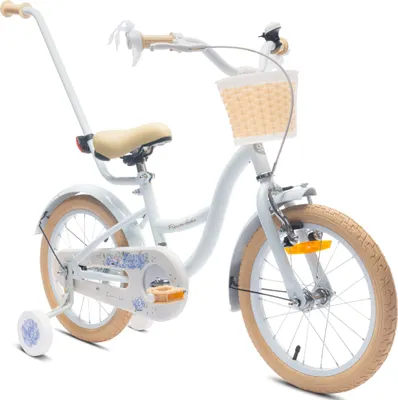 Obrázek produktu pro Kolo pro dívku 16 palců 4-6 let kolo s tréninkovými koly tlačné zařízení zvonek košík Flower Bike baby blue
