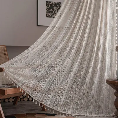 Produktbild von Vorhänge aus Baumwollleinen mit Quaste, Bauernhaus-Vorhänge für Schlafzimmer, Wohnzimmer,(style:style2;)