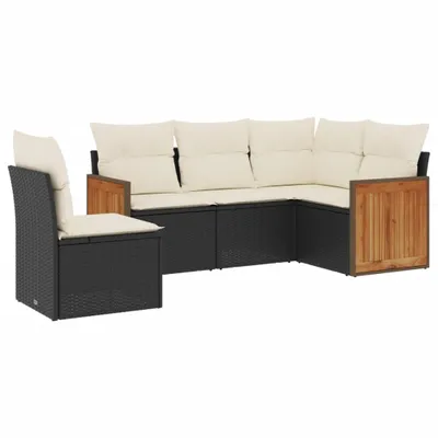 Produktbild von vidaXL 5-tlg. Garten-Sofagarnitur mit Kissen Schwarz Poly Rattan