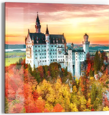 Produktbild von DEQORI Glasbild Echtglas 30x30 cm 'Schloss Neuschwanstein' Wandbild Bild modern Deko