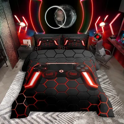 Productafbeelding van Bettenset 135x200 cm, gaming controller design, geometrisch patroon, microvezel, 2-delig