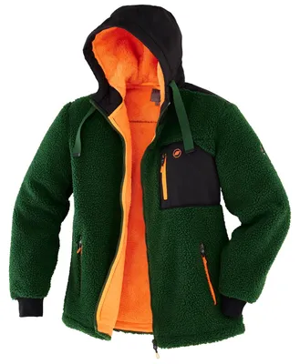 Produktbild von Terrax Workwear Herren Faserpelzjacke aus -Stoff - Warme Kapuzenjacke mit Taschen in Forstgrün-Orange Größe M