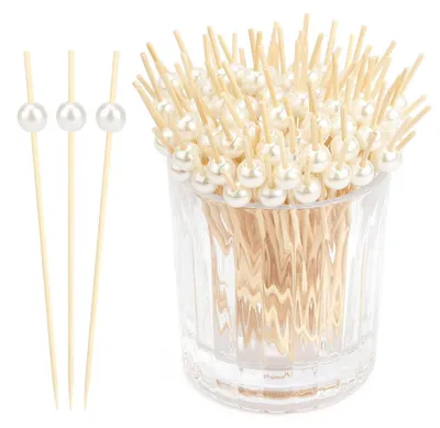 Obrázok produktu pre Špáradlá na koktaily z bambusu s bielymi korálkami, 12 cm, 200 kusov