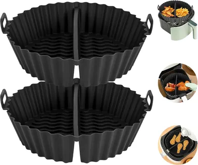Obrázok produktu pre Forma na pečenie 20 cm, guľatá silikónová, 2 kusy, opakovane použiteľná, čierna, pre air fryer