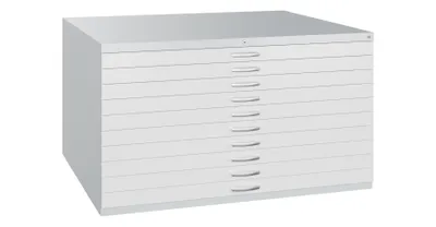 Produktbild von Zeichnungsschrank, DIN A0, BxTxH 1350x960x760 mm, 10 Schubladen, RAL 7035 lichtgrau