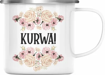 Produktbild von Trendation - KURWA Emaille Tasse mit Spruch Provokante Emaille Tasse Spruch Kollegin Kollege Büro Emaille Emaille Tasse Freundin (Silber)