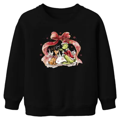 Produktbild von Grinch Boop niedlich Hund Rentierohren rote Schleife Weihnachten Uni Kinder Sweatshirt Pullover, Schwarz, 104