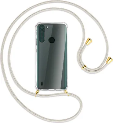 Produktbild von Handykette Backcover-Schutzhülle mit Band (Metall goldfarben) für Motorola One Fusion - broken white