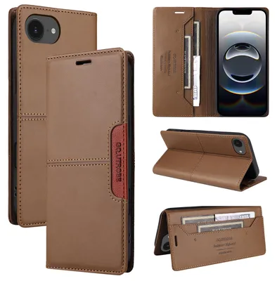 Produktbild von Handyhülle für iPhone 16e/iPhone 17e Hülle, Leder Flip Wallet Kartenfach Stand Schutzhülle Braun