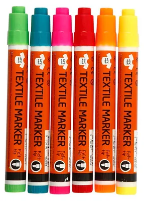 Image de Stylos textiles néon - Épaisseur de trait : 2-4 mm - Lot de 6.