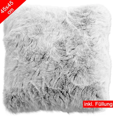 Produktbild von Fellkissen mit Füllung - Sofakissen, Couchkissen, Kuschelkissen, Dekokissen - Couch Stuhl Sofa Wohnzimmer Schlafzimmer deko waschbar Grau