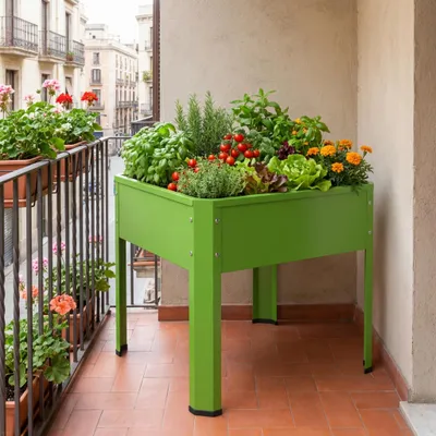 Produktbild von VCM Metall Hochbeet 50x40x45 cm, stehender Pflanzkasten für Balkon Terrasse Garten, Blumenkasten auf Beinen, Balora M