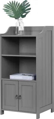 Immagine prodotto di Mobile da bagno Relaxdays, A x L x P: 86 x 40,5 x 36 cm, 4 ripiani, 2 ante, MDF, mobile da bagno ausiliario stretto, grigio